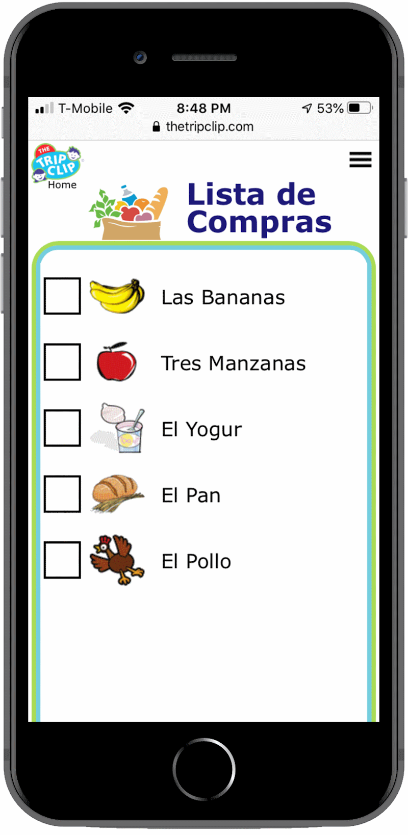 Lista de Compras picture checklist in spanish for grocery shopping
